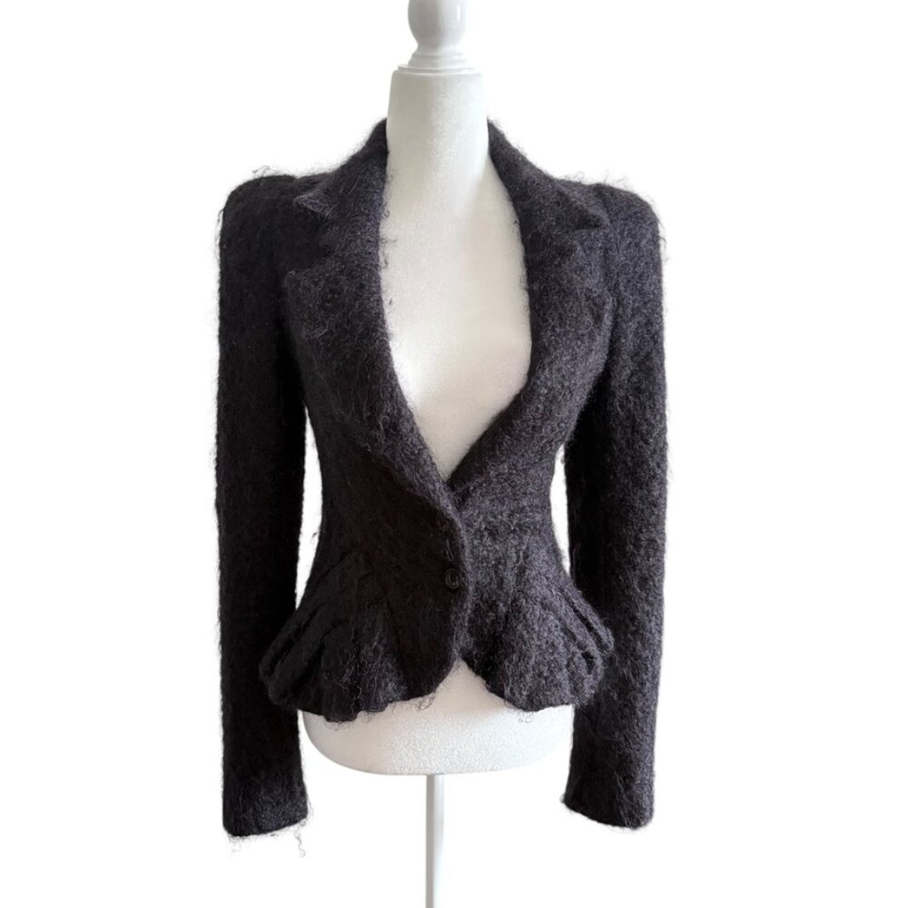 Y2K VTG JOHN GALLIANO Victorian Boucle black blazer fitted power shoulder 38 US2